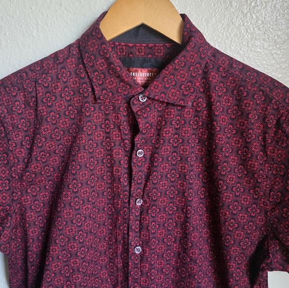 Consequences Red Floral Geometric Print Button Down Shirt Men’s Size Medium - Picture 3 of 6